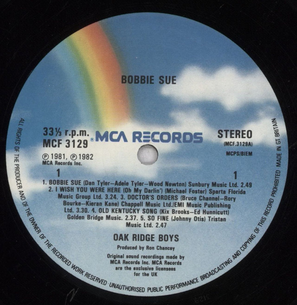 The Oak Ridge Boys Bobbie Sue UK vinyl LP album (LP record) T7FLPBO843694