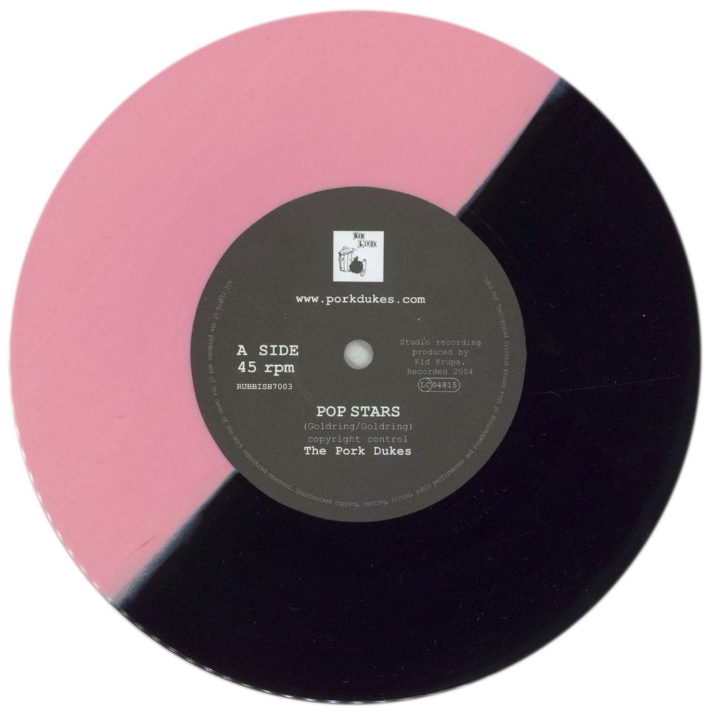 The Pork Dukes Pop Stars - Pink & Black Split Vinyl UK 7" vinyl single (7 inch record / 45) PKD07PO871187