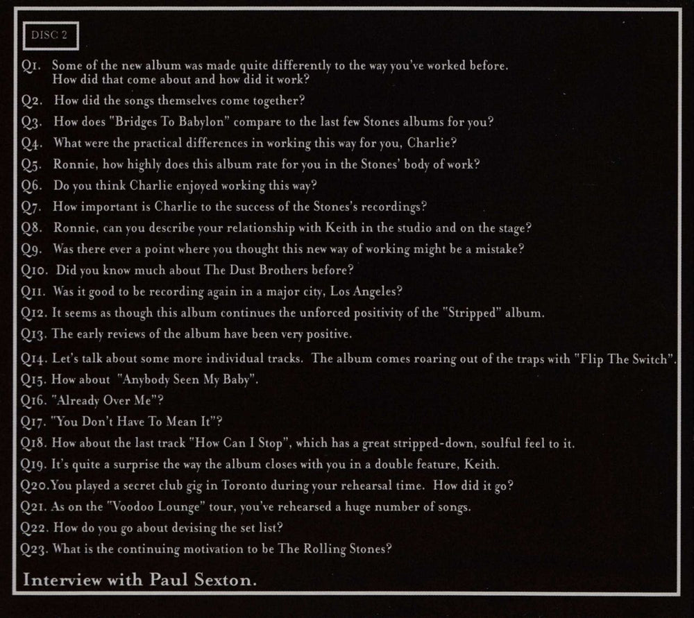 The Rolling Stones Bridges To Babylon + Interview UK Promo 2 CD album set (Double CD)