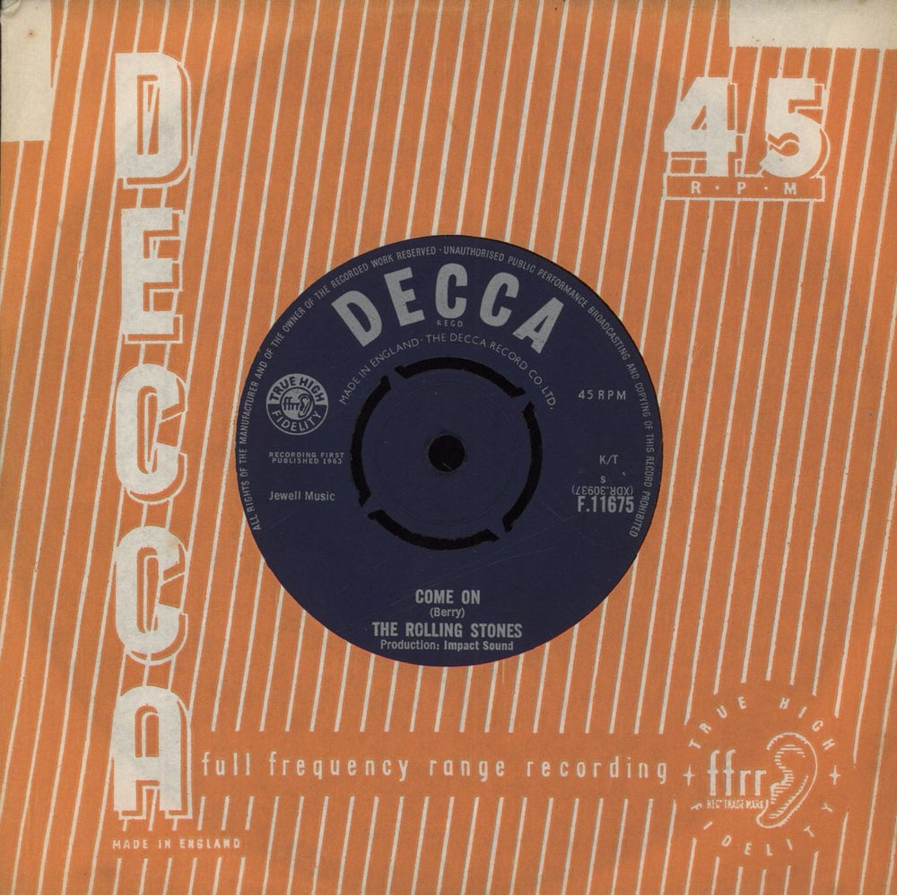 The Rolling Stones Come On - 2nd UK 7" vinyl single (7 inch record / 45) F.11675