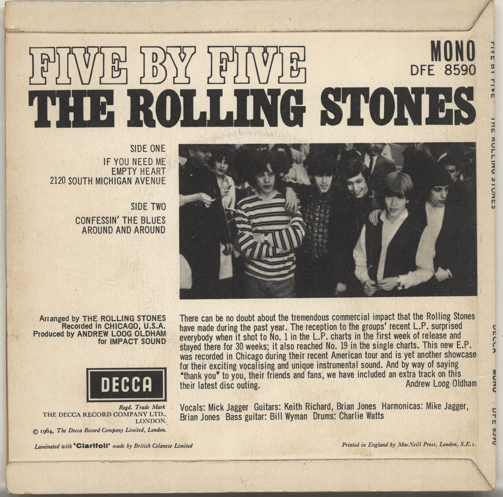 The Rolling Stones Five By Five EP - 1st - EX UK 7" vinyl single (7 inch record / 45) ROL07FI555678