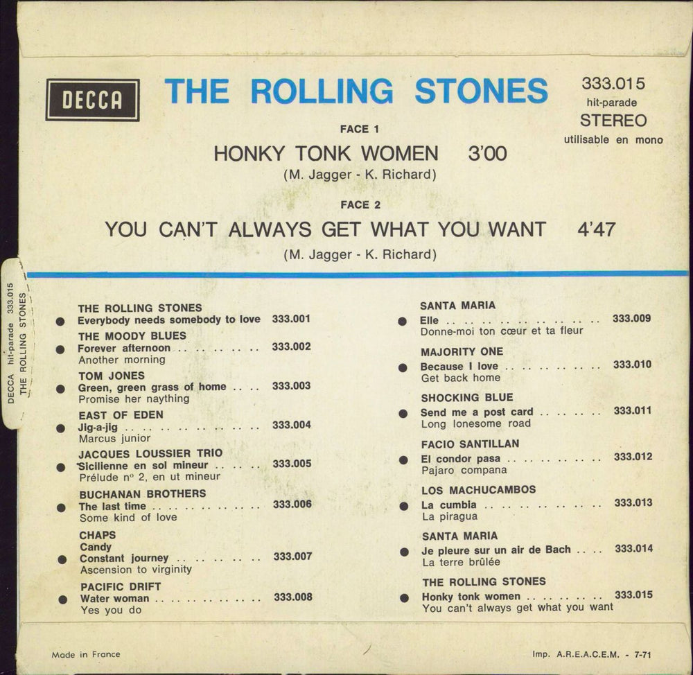 The Rolling Stones Honky Tonk Woman - Boxed Logo - Antar French 7" vinyl single (7 inch record / 45)