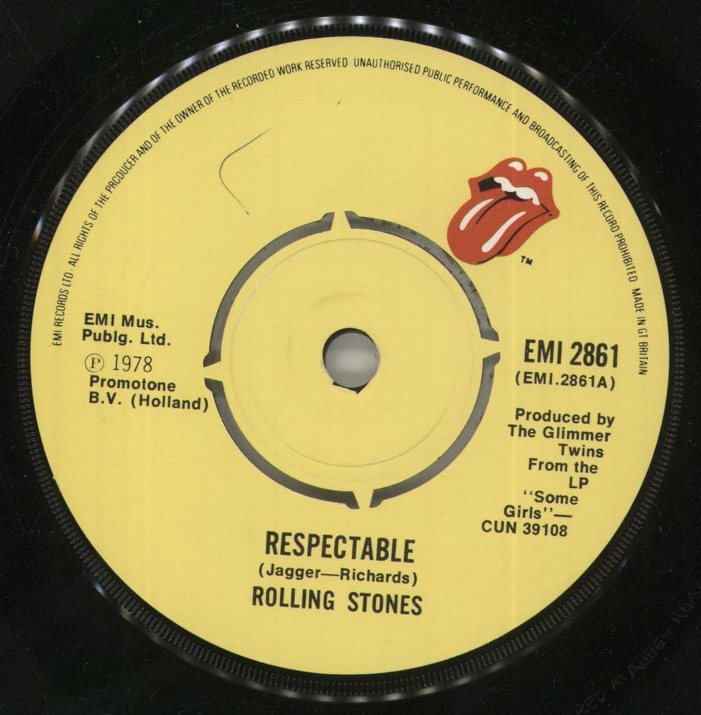 The Rolling Stones Respectable + Sleeve UK 7" vinyl single (7 inch record / 45) ROL07RE29688