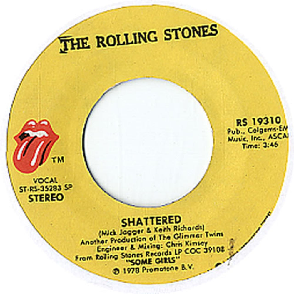 The Rolling Stones Shattered US 7" vinyl single (7 inch record / 45) RS19310