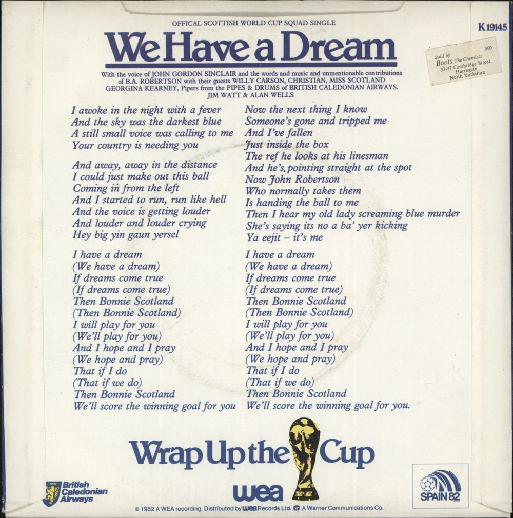 The Scottish World Cup Squad We Have A Dream UK 7" vinyl single (7 inch record / 45)