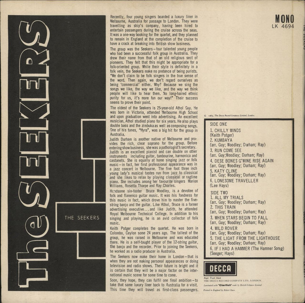 The Seekers The Seekers UK vinyl LP album (LP record)