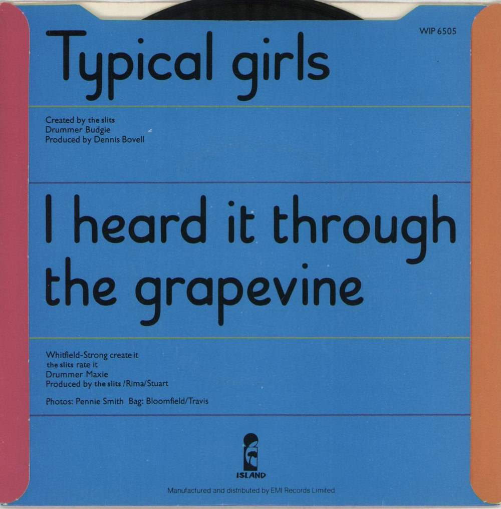 The Slits Typical Girls - P/S - Solid UK 7" vinyl single (7 inch record / 45)
