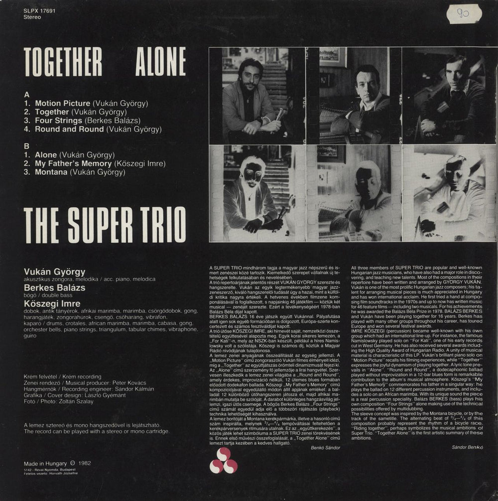 The Super Trio Together Alone Hungarian vinyl LP album (LP record)