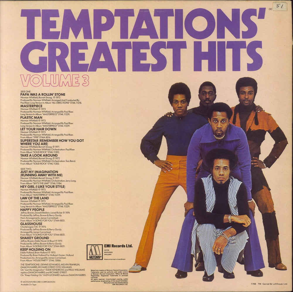 The Temptations Greatest Hits Vol. 3 - Factory Sample stickered UK vinyl LP album (LP record)