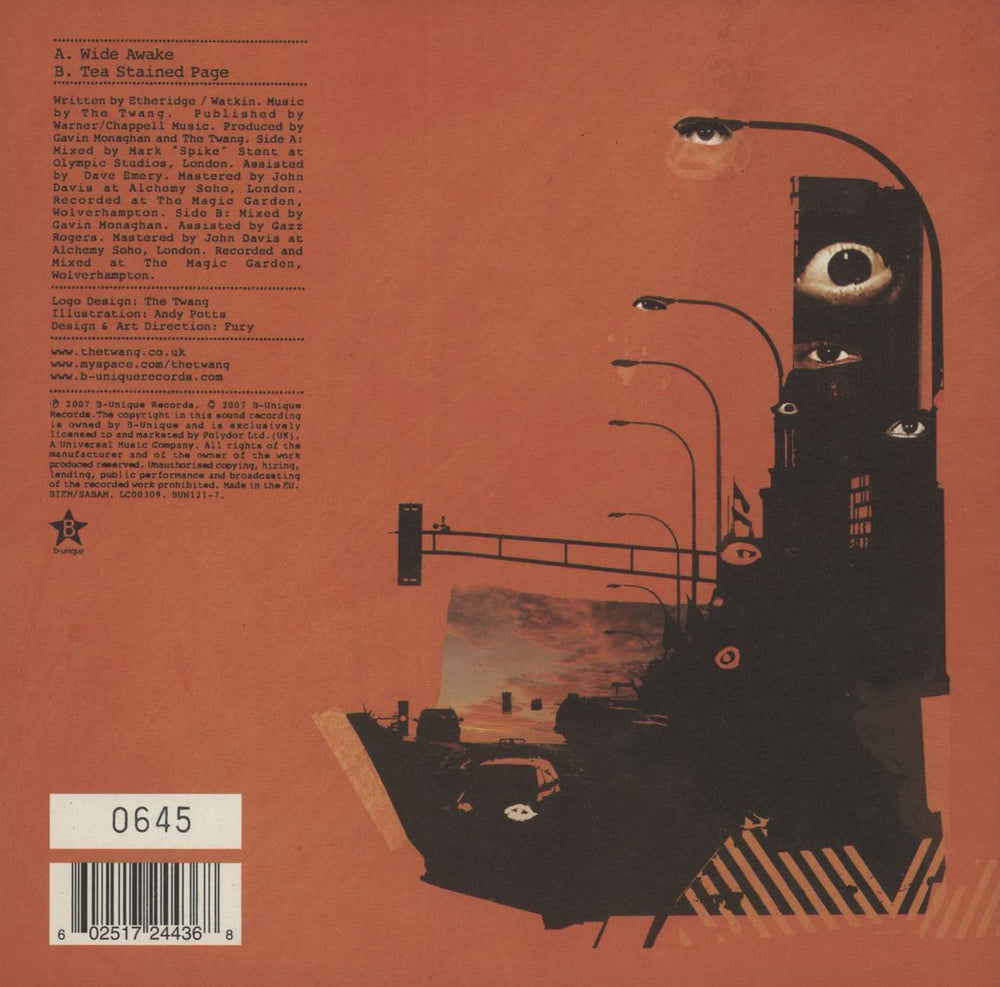 The Twang Wide Awake - Autographed + Insert UK 7" vinyl single (7 inch record / 45) 602517244368