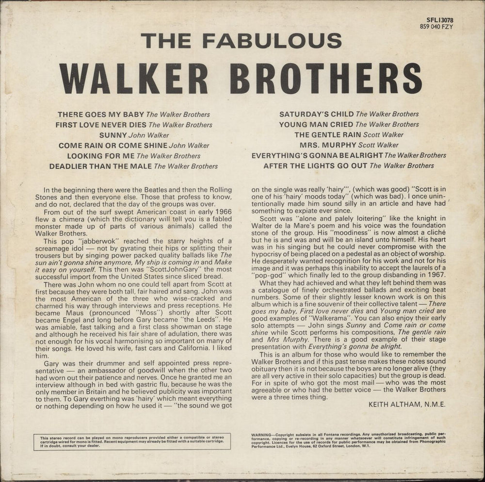 The Walker Brothers The Fabulous Walker Brothers UK vinyl LP album (LP record)