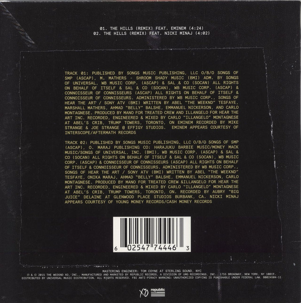 The Weeknd The Hills [Remixes] - RSD16 US 12" vinyl single (12 inch record / Maxi-single) 602547744463