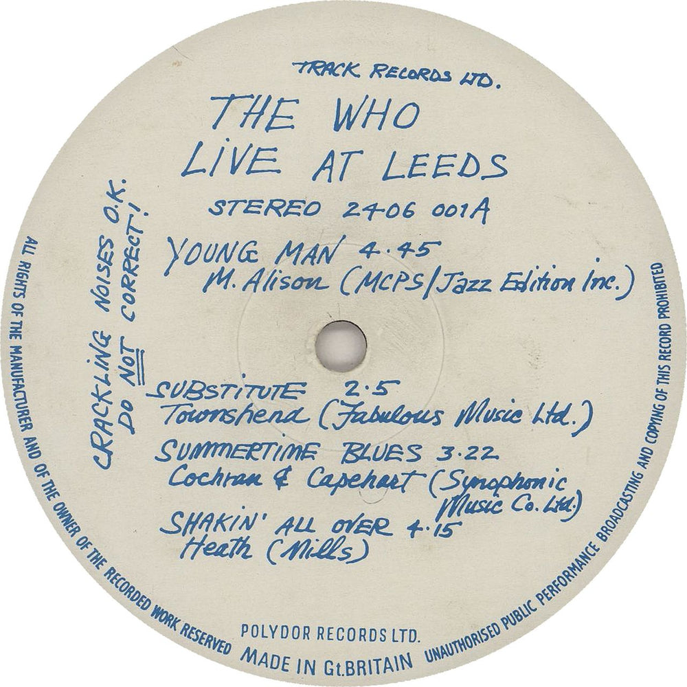 The Who Live At Leeds - 1st Blue - VG UK vinyl LP album (LP record) WHOLPLI579804