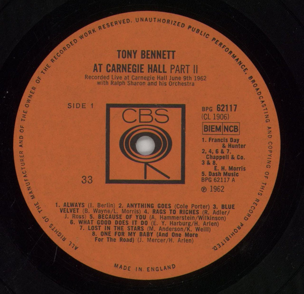 Tony Bennett At Carnegie Hall - Part 2 - Mono 1st UK vinyl LP album (LP record) ONYLPAT363639