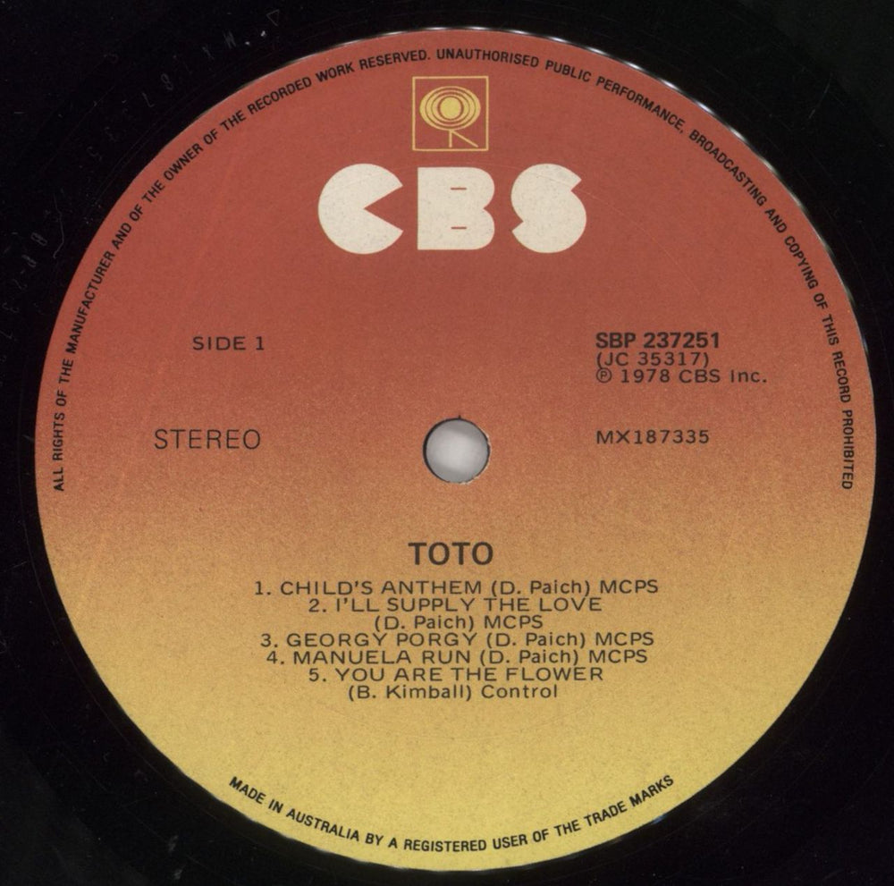 Toto Toto Australian vinyl LP album (LP record) TOTLPTO724753