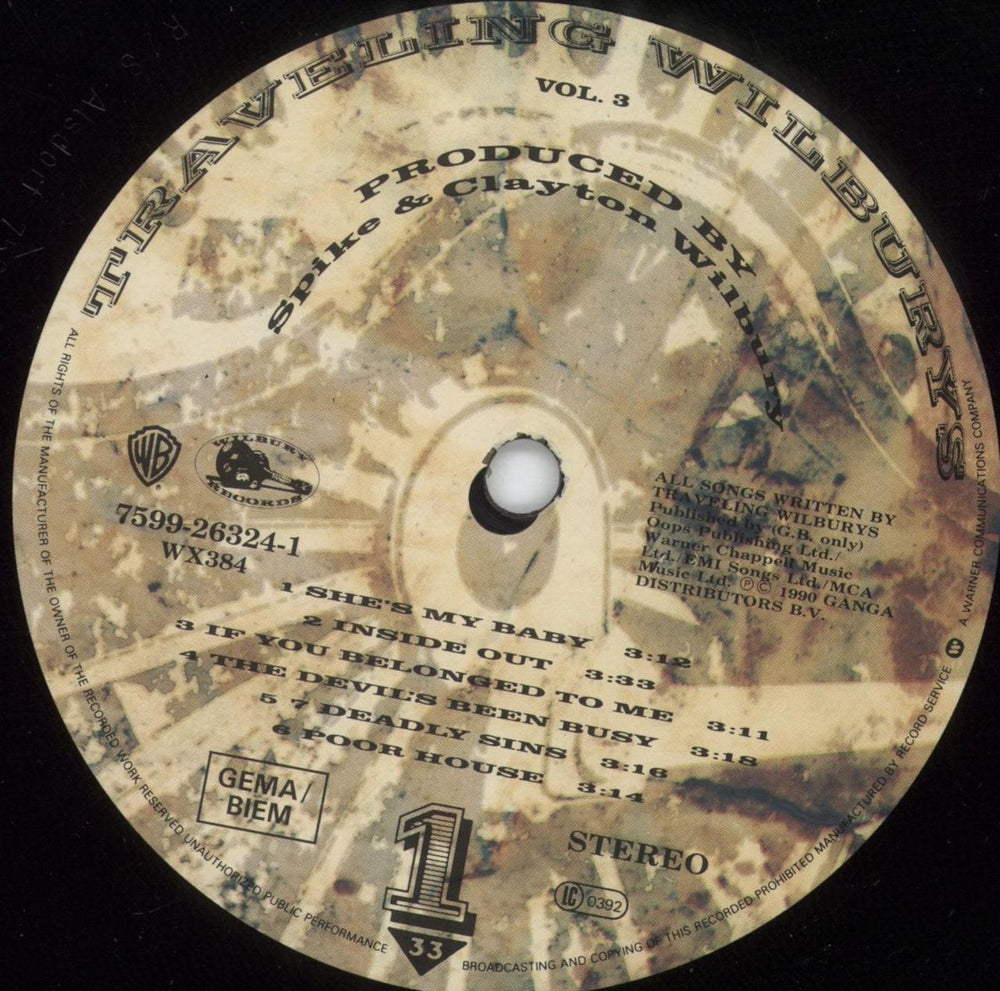 Traveling Wilburys Vol. 3 - Promo Stickered UK vinyl LP album (LP record) TRVLPVO825136