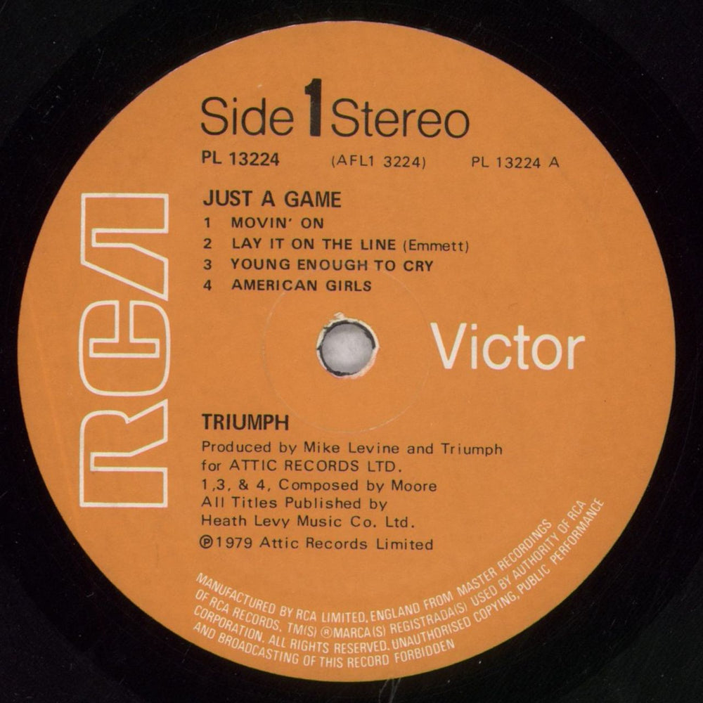 Triumph Just A Game - Gold Promo Stamped UK vinyl LP album (LP record) UMPLPJU847512