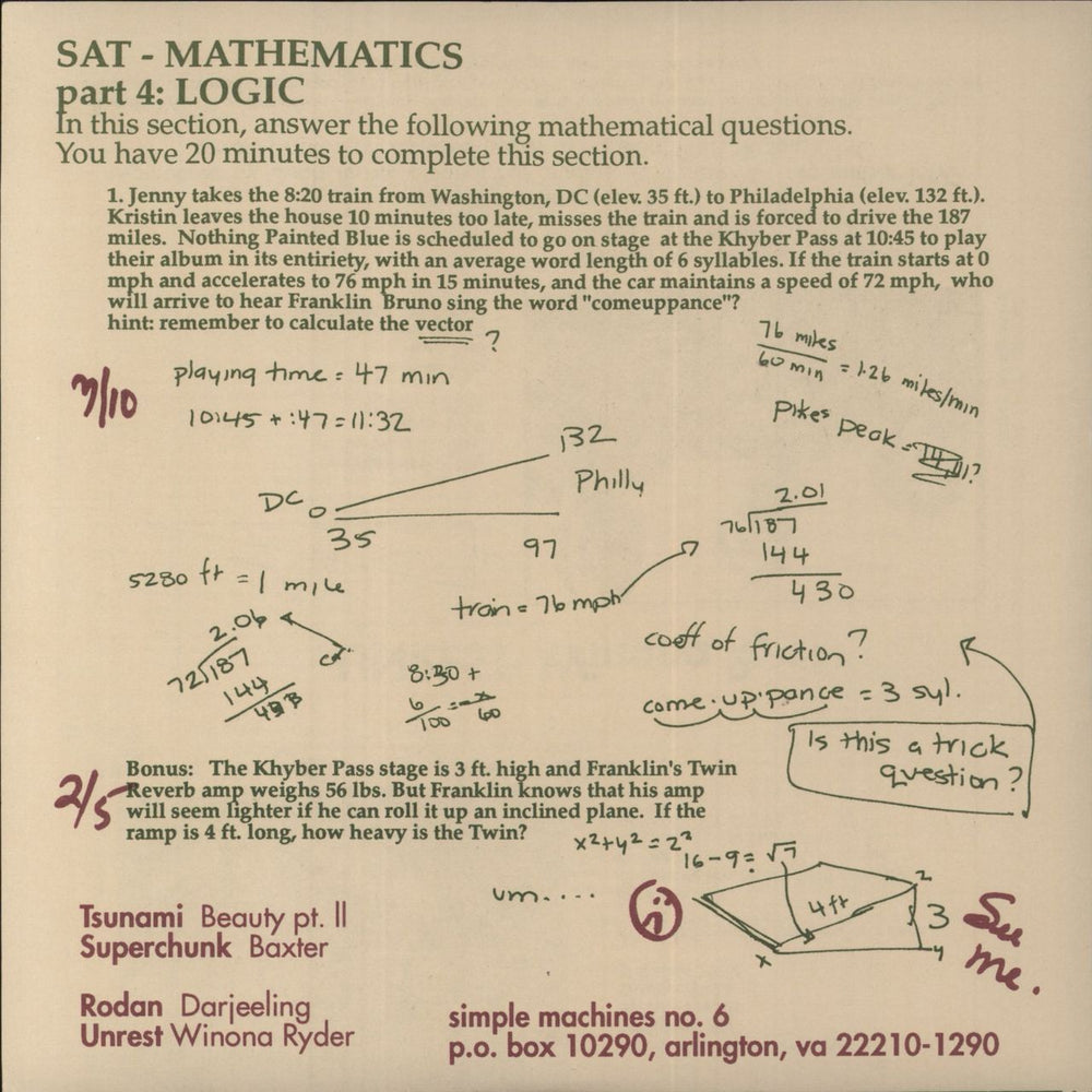 Tsunami Inclined Plane EP US 7" vinyl single (7 inch record / 45)