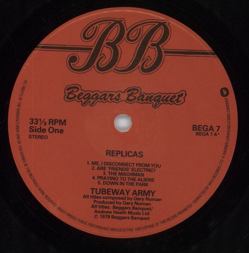 Tubeway Army Replicas + Inner - VG UK vinyl LP album (LP record) TUBLPRE863307
