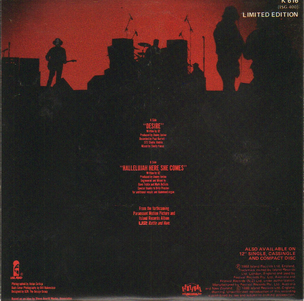 U2 Desire - Red Vinyl Australian 7" vinyl single (7 inch record / 45) U-207DE02337