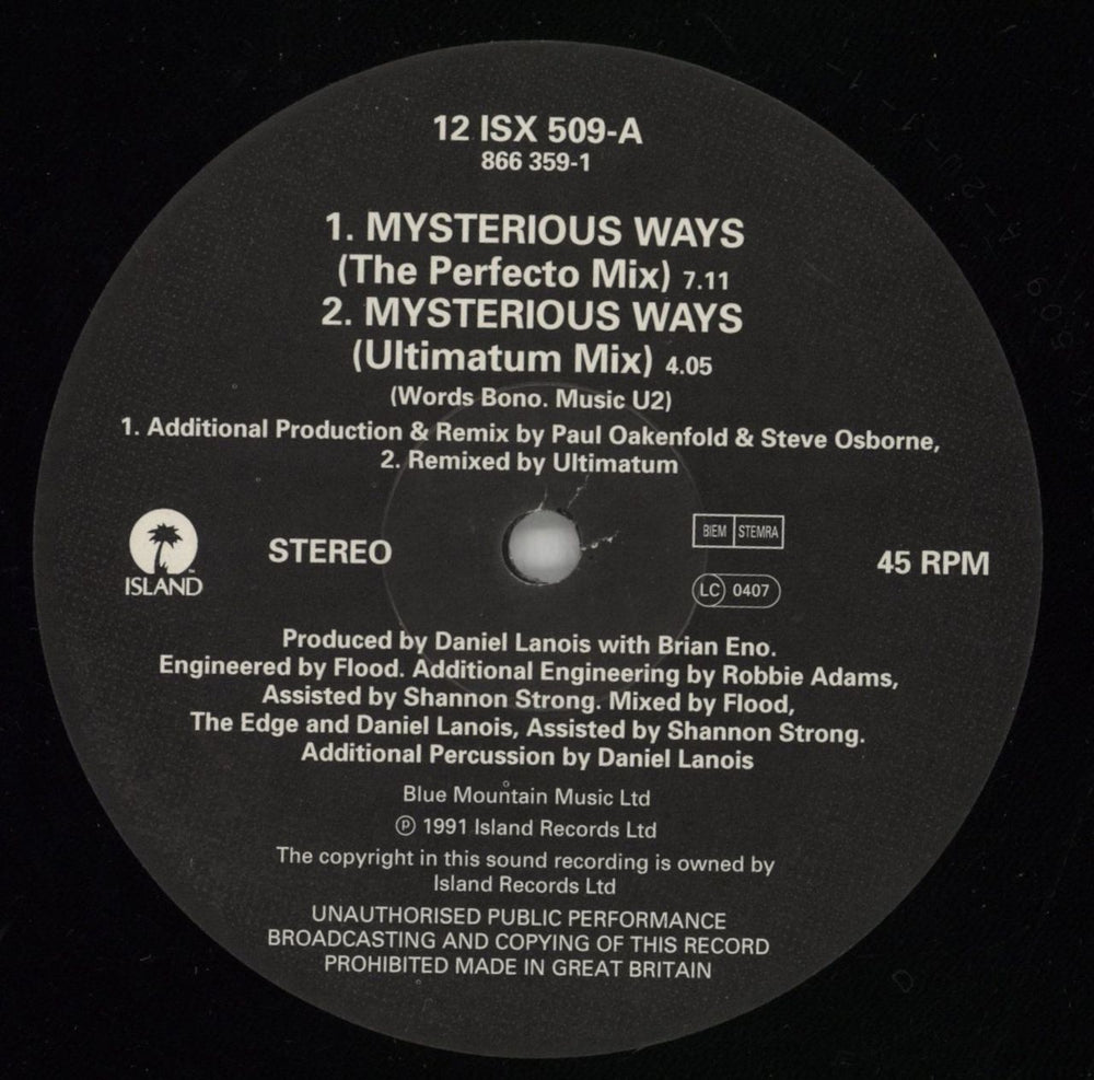 U2 Mysterious Ways UK 12" vinyl single (12 inch record / Maxi-single) U-212MY02294
