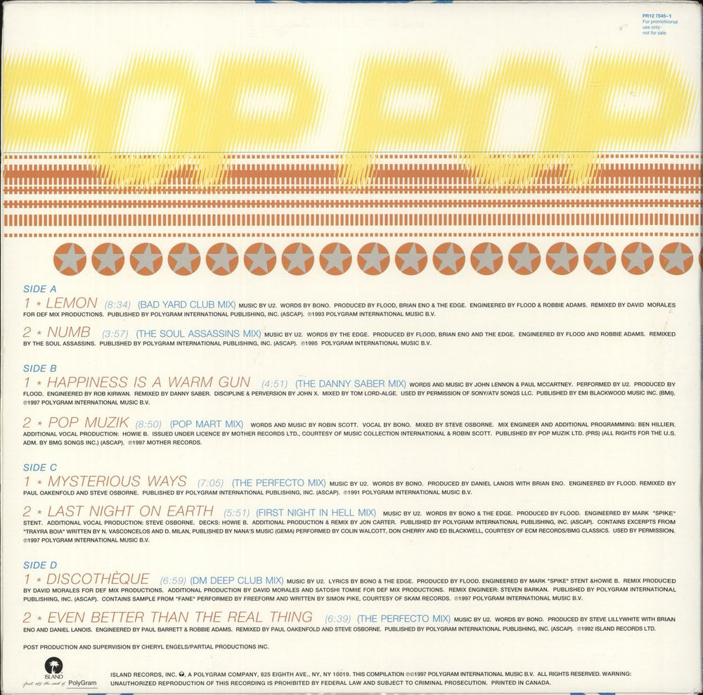 U2 Pop Mart Sampler - Double Pack US Promo 12" vinyl single (12 inch record / Maxi-single) 042285834116