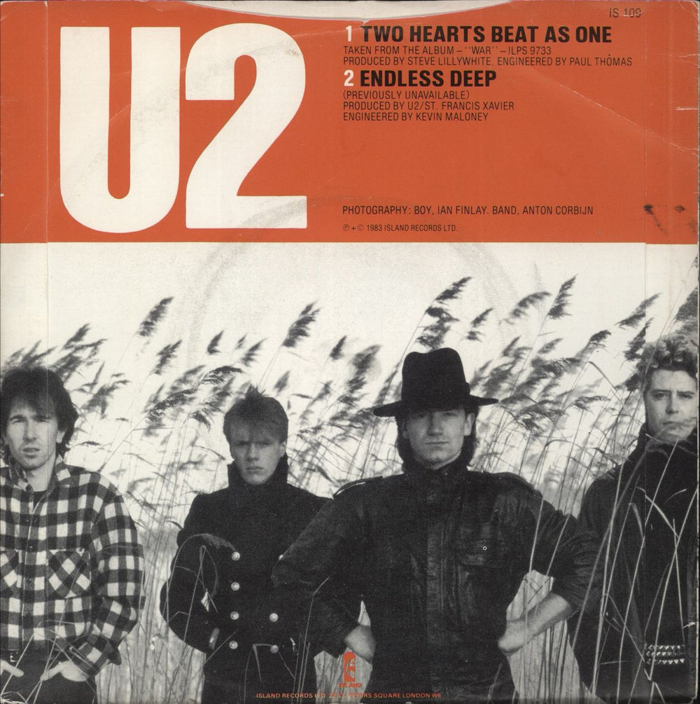 U2 Two Hearts Beat As One + Sleeve UK 7" vinyl single (7 inch record / 45)