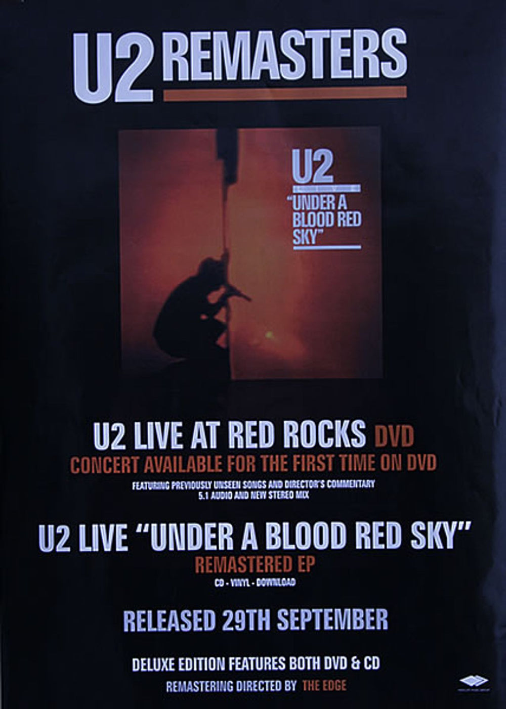 U2 Under A Blood Red Sky - Handbill for 2008 Remaster UK Promo poster 19.5 X 27.5