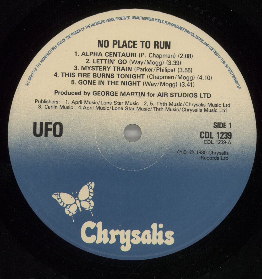 UFO No Place To Run - Blue Titles UK vinyl LP album (LP record) UFOLPNO877755