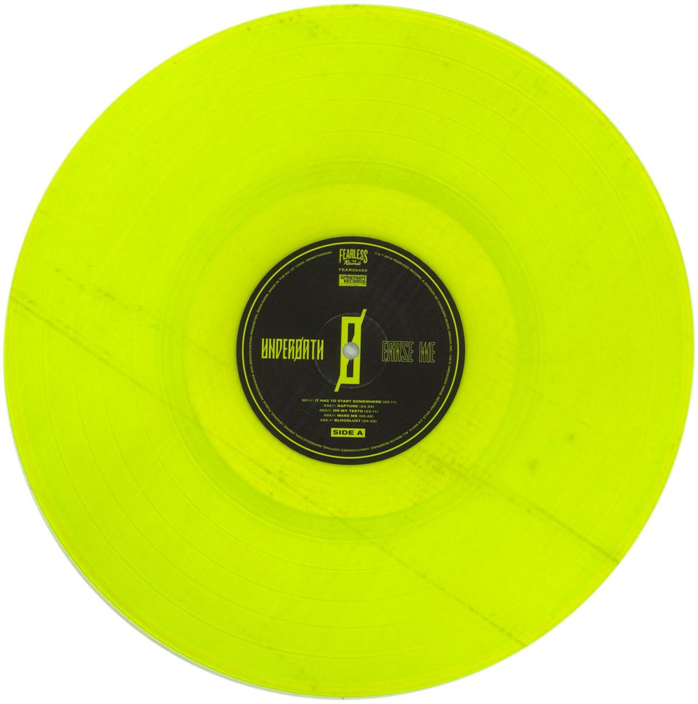 Underoath Erase Me - Transparent Acid Green Vinyl UK vinyl LP album (LP record) UNHLPER863862