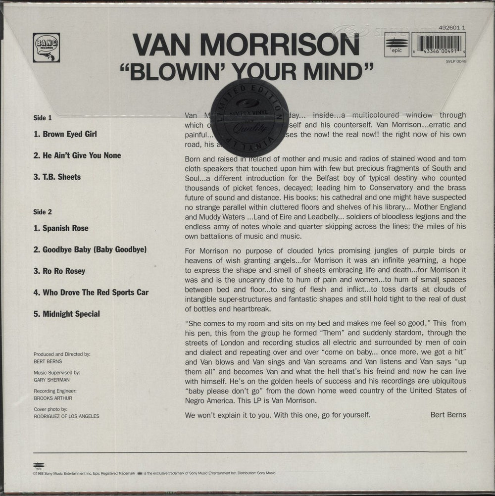 Van Morrison Blowin' Your Mind - Virgin Vinyl UK vinyl LP album (LP record) 643346004914