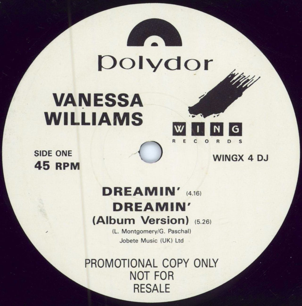 Vanessa Williams Dreamin' UK Promo 12" vinyl single (12 inch record / Maxi-single) WINGX4DJ