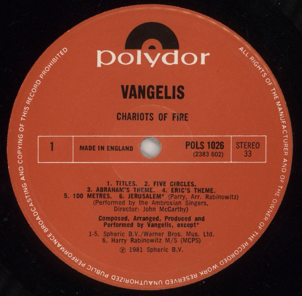Vangelis Chariots Of Fire - EX UK vinyl LP album (LP record) VGELPCH878309