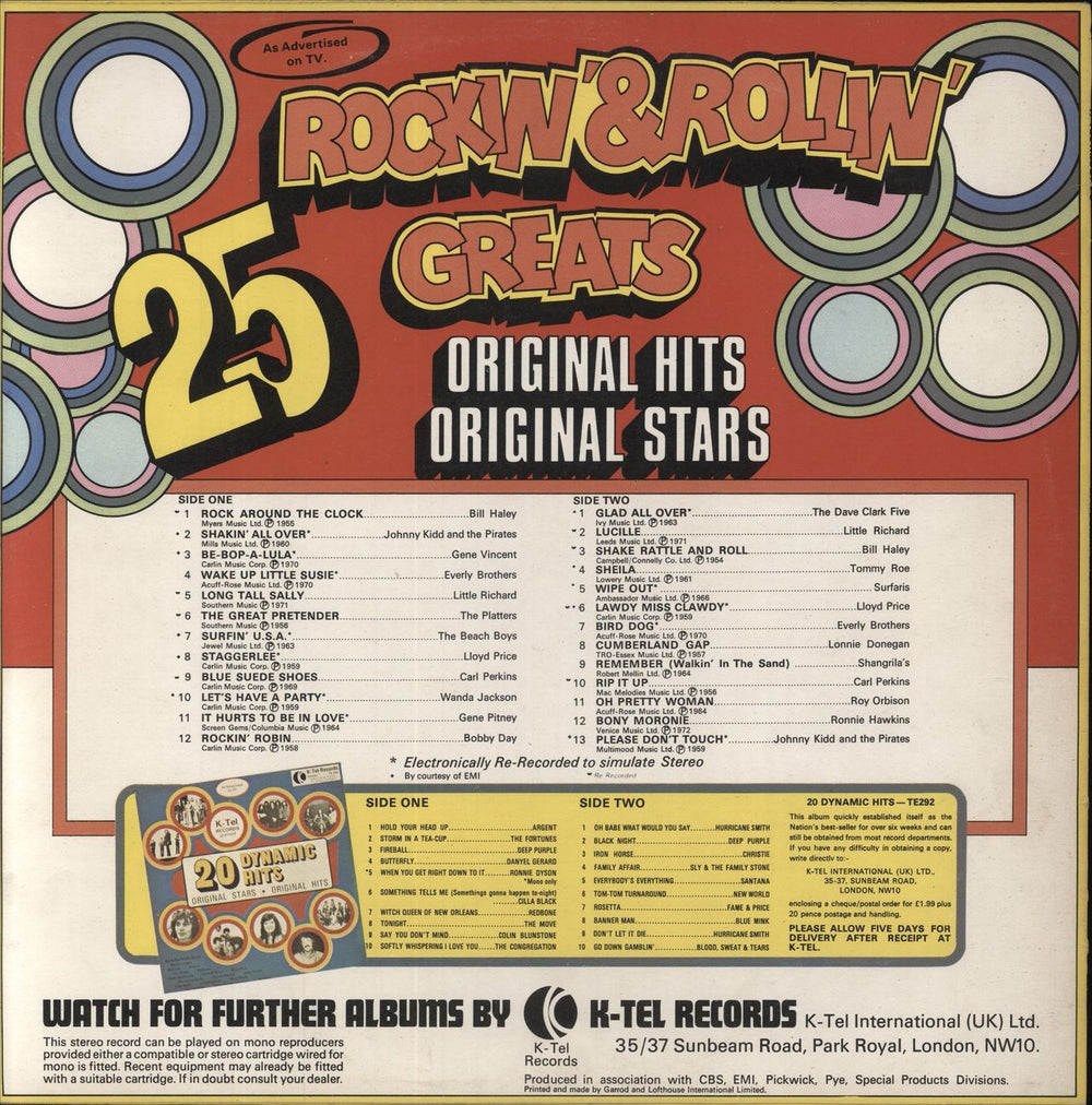 Various-50s/Rock & Roll/Rockabilly 25 Rockin' & Rollin' Greats UK vinyl LP album (LP record)