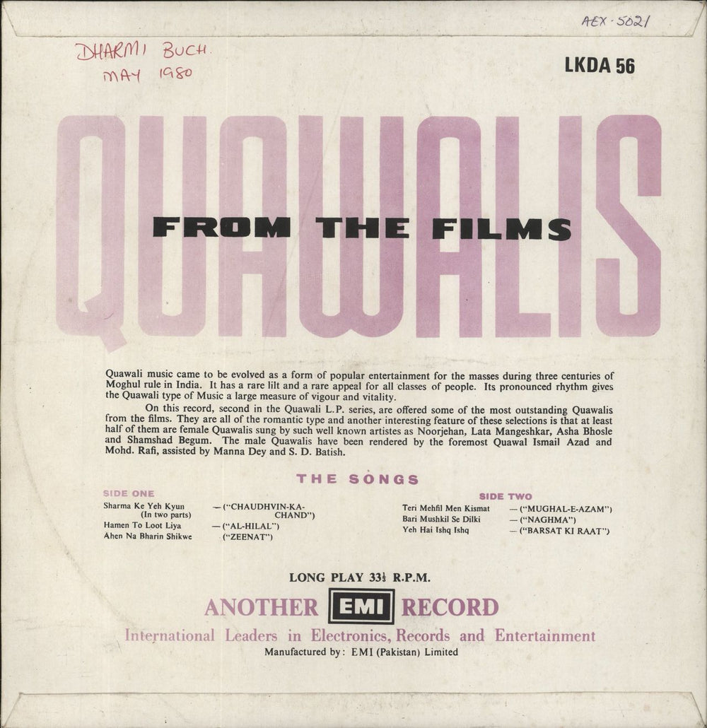 Various-Bollywood Quawalis From The Films Pakistani vinyl LP album (LP record)