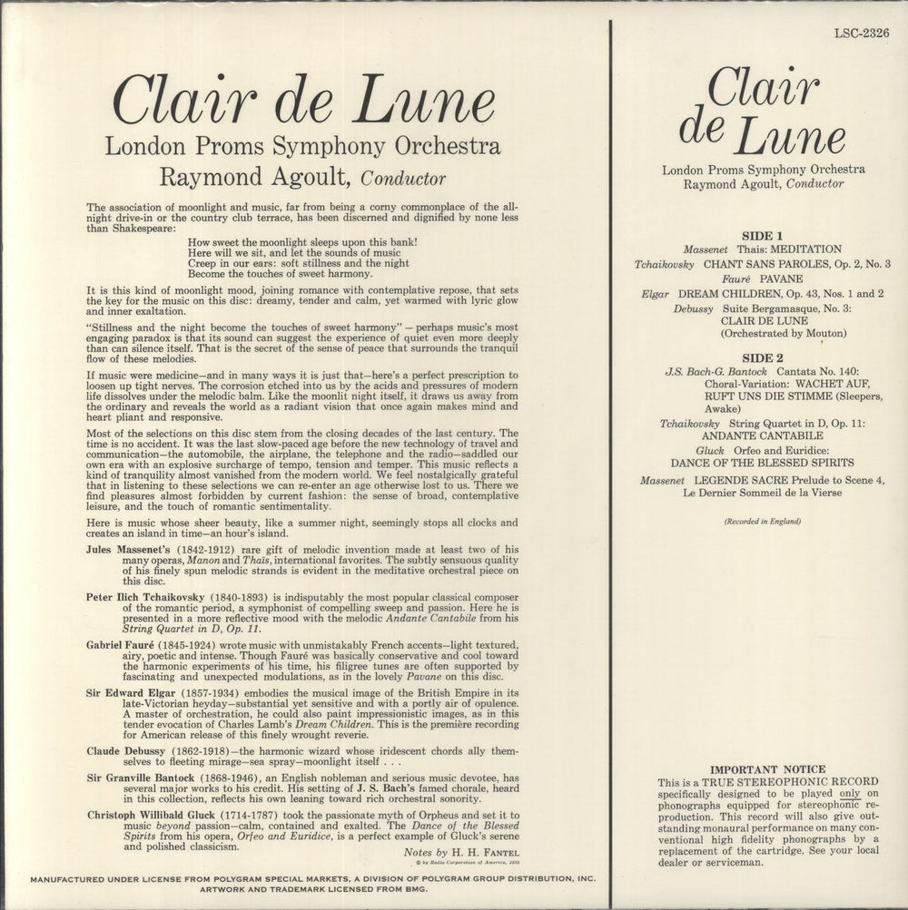 Various-Classical & Orchestral Clair De Lune - 180gm US vinyl LP album (LP record)