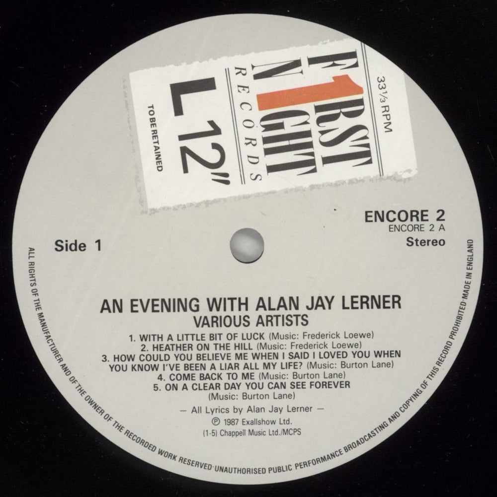 Various-Film, Radio, Theatre & TV An Evening With Alan Jay Lerner UK 2-LP vinyl record set (Double LP Album) FVA2LAN863891