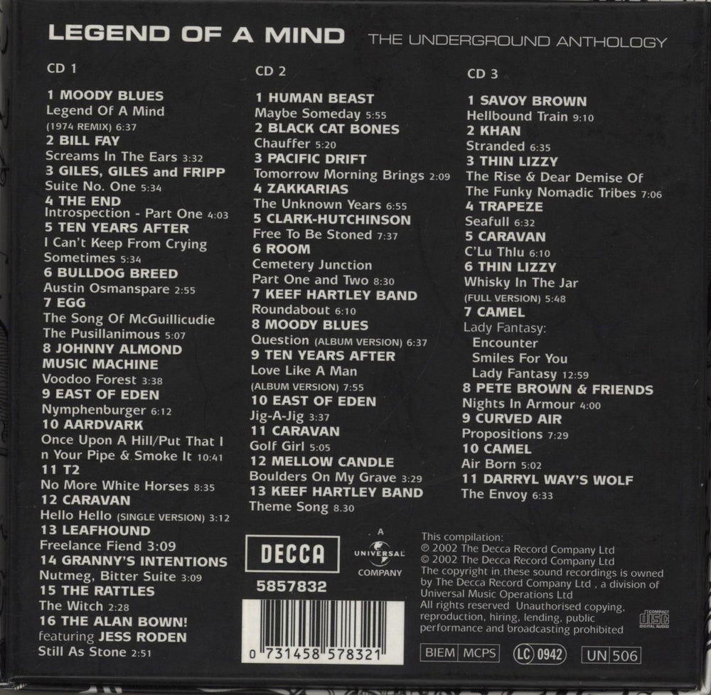 Various-Prog & Psych Legend Of A Mind: The Underground Anthology UK 3-CD album set (Triple CD) 0731458578321