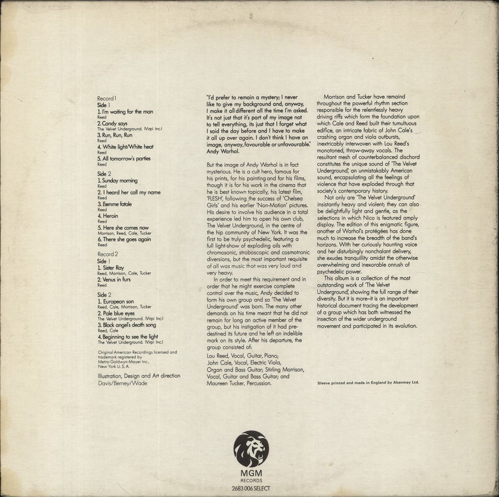 Velvet Underground Andy Warhol's Velvet Underground Featuring Nico - VG UK 2-LP vinyl record set (Double LP Album)