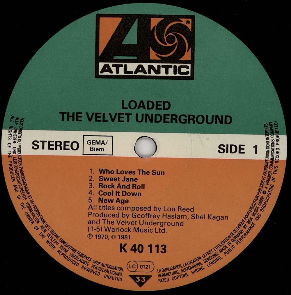Velvet Underground Loaded - 80s German vinyl LP album (LP record) VUNLPLO765086