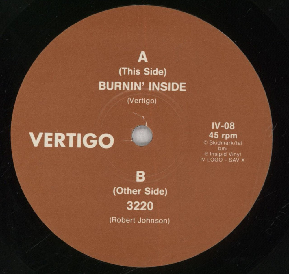 Vertigo (Noise Rock) Burnin' Inside Australian 7" vinyl single (7 inch record / 45) 7E407BU838643