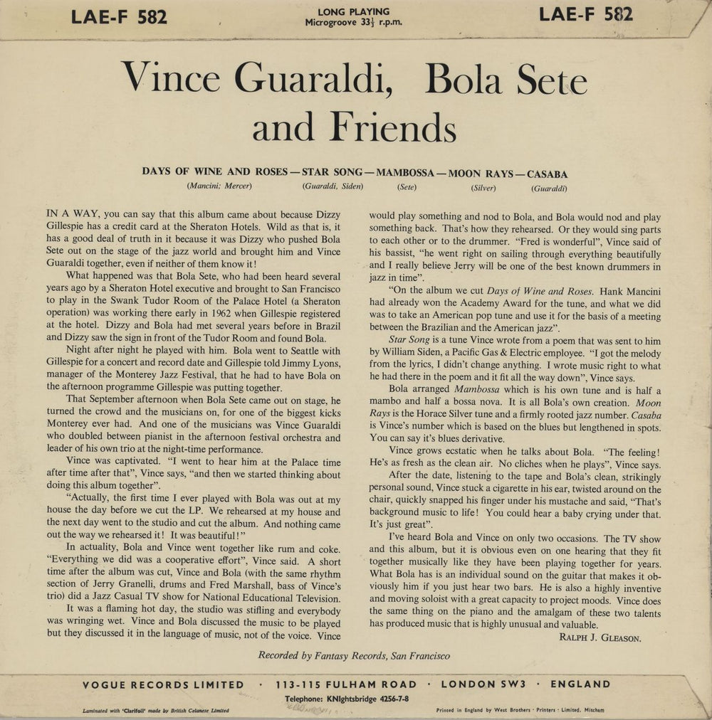 Vince Guaraldi Vince Guaraldi, Bola Sete And Friends - EX UK vinyl LP album (LP record)