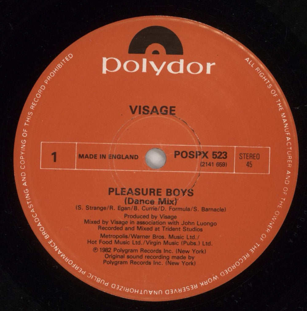 Visage Pleasure Boys UK 12" vinyl single (12 inch record / Maxi-single) VIS12PL14128