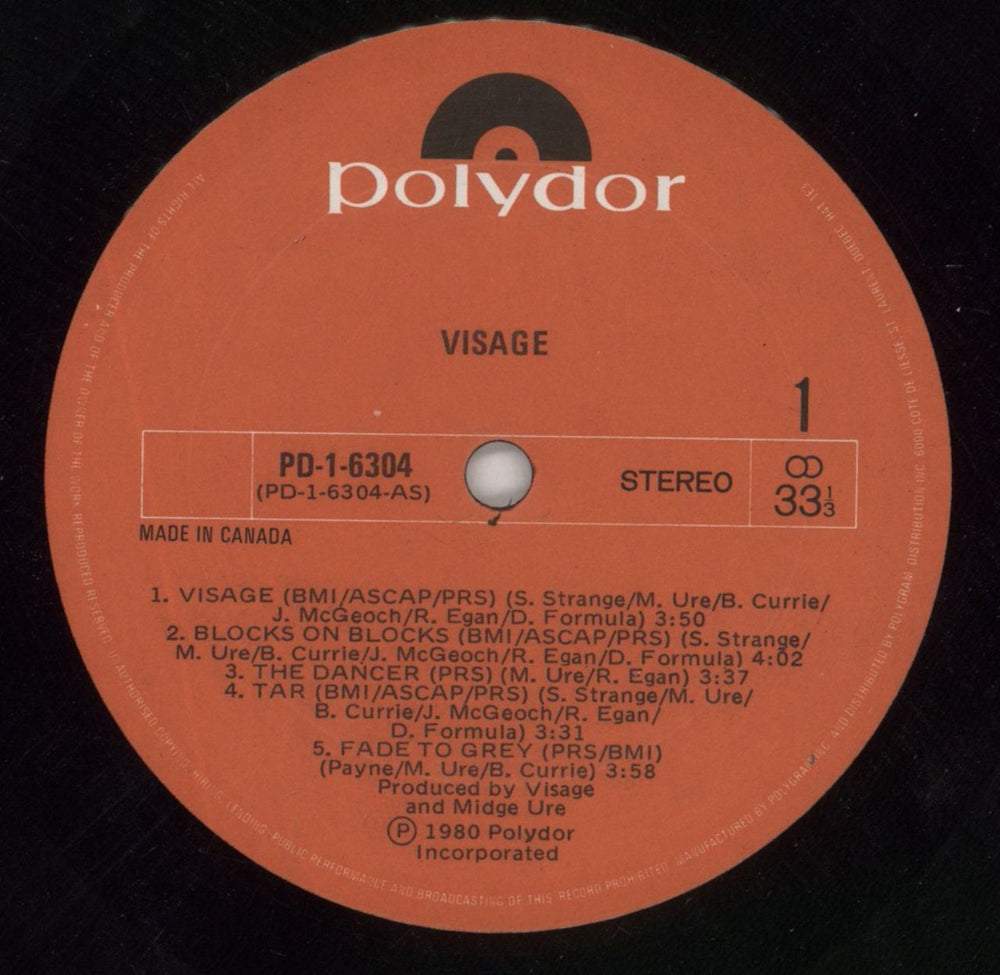 Visage Visage Canadian vinyl LP album (LP record) VISLPVI863443