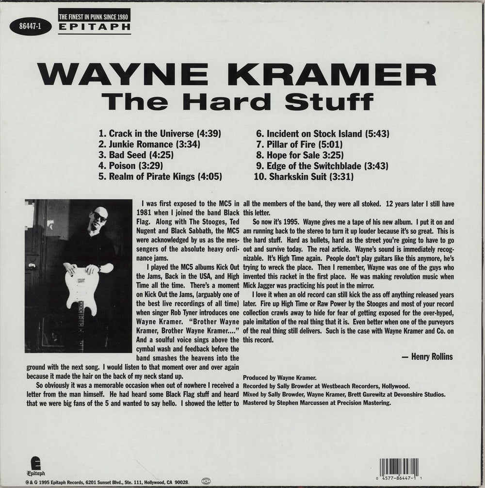Wayne Kramer The Hard Stuff US vinyl LP album (LP record) 045778644711