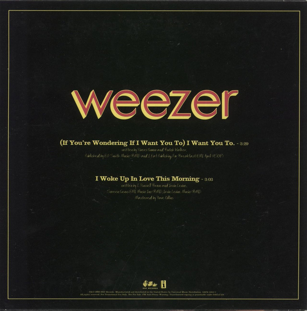 Weezer [If You're Wondering If I Want You To] I Want You To - Orange Vinyl US Promo 7" vinyl single (7 inch record / 45)