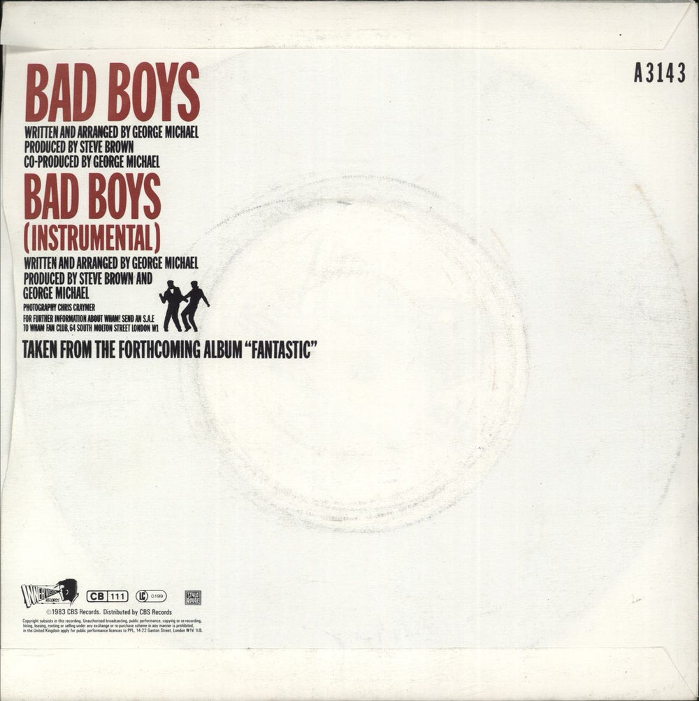 Wham Bad Boys UK 7" vinyl single (7 inch record / 45)