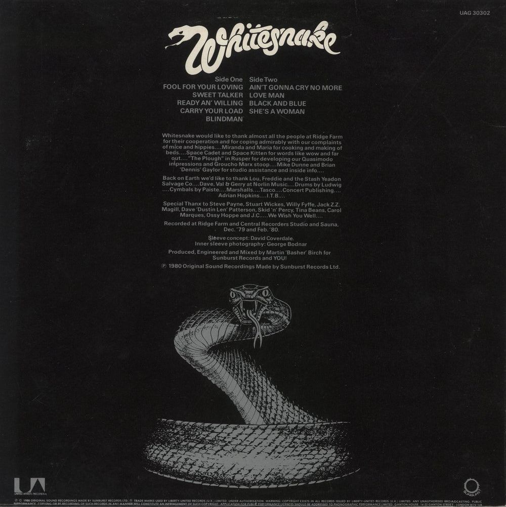 Whitesnake Ready An' Willing + Insert UK vinyl LP album (LP record)