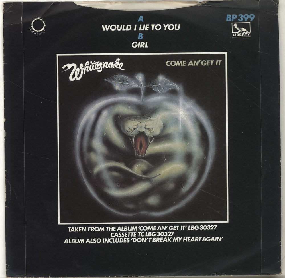Whitesnake Would I Lie To You UK 7" vinyl single (7 inch record / 45) WHI07WO68649