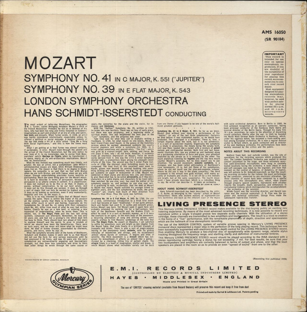 Wolfgang Amadeus Mozart Symphony No. 41 "Jupiter" / Symphony No. 39 UK vinyl LP album (LP record)